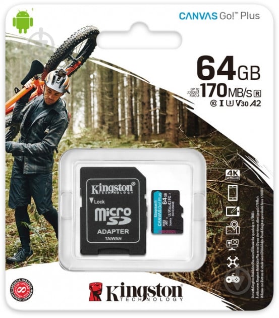 Карта памяти Kingston microSDXC 64 ГБ UHS-I Class 3 (U3) (SDCG3/64GB) Canvas Go! Plus V30 - фото 3