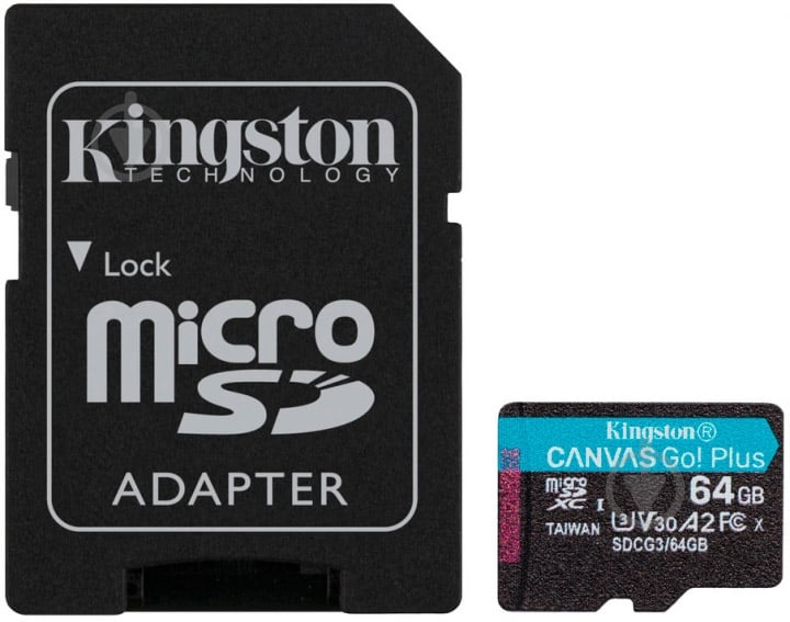 Карта памяти Kingston microSDXC 64 ГБ UHS-I Class 3 (U3) (SDCG3/64GB) Canvas Go! Plus V30 - фото 1