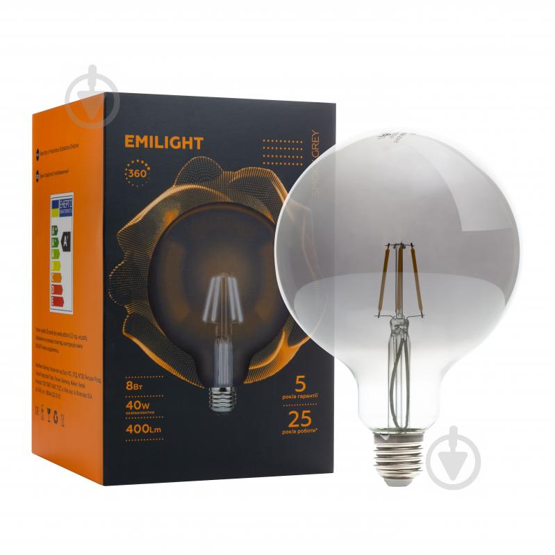 Лампа светодиодная Emilight Matt Grey G125 8 Вт E27 3000 К 220 В прозрачная Filament G125-8W-3000K-E27 саж - фото 1