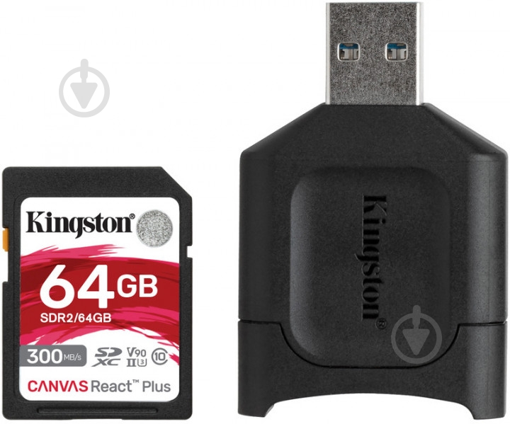Карта памяти Kingston SDXC 64 ГБ UHS-I Class 3 (U3) (MLPR2/64GB) React+ - фото 1