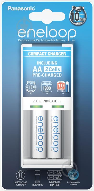 Зарядний пристрій Panasonic Compact Charger + Eneloop 2AA 1900 mAh - фото 1