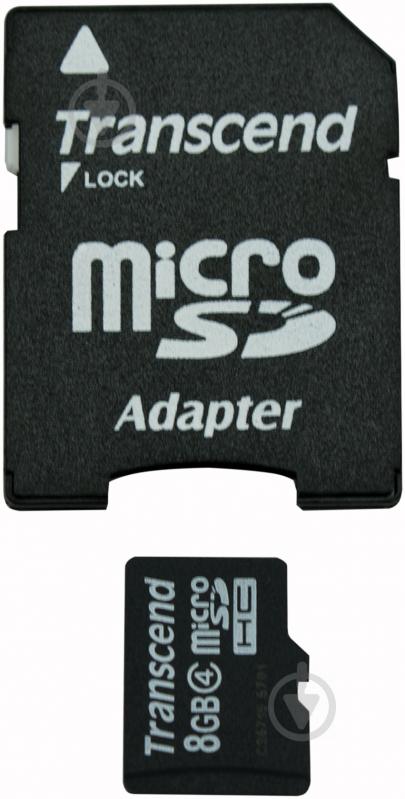 Карта памяти Transcend microSDHC 8GB Class 4 + SD adapter (TS8GUSDHC4) - фото 1