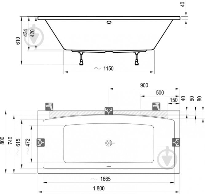 Ванна акриловая Ravak 180х80 см Formy 02 180 C891000000 - фото 3