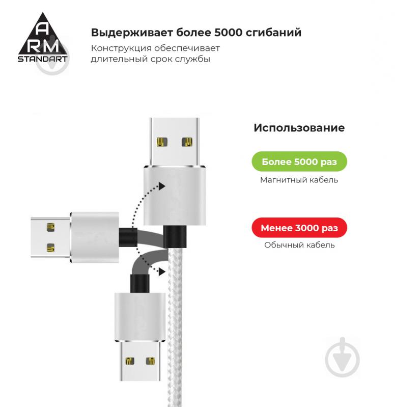 Кабель Armorstandart магнiтний LED 3 в 1 Lighting/Micro/Type-C Silver сріблястий (ARM51715) - фото 2