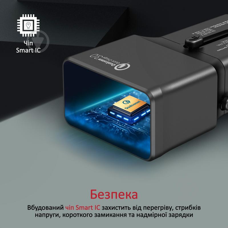 Сетевое зарядное устройство Promate TriPlug-PD20 USB-C PD+USB-A QC и EU/US/UK/AUS штекер Black (triplug-pd20.black) - фото 3 Сетевое зарядное устройство Promate TriPlug-PD20 USB-C PD+USB-A QC и EU/US/UK/AUS штекер Black (triplug-pd20.black) - фото 3