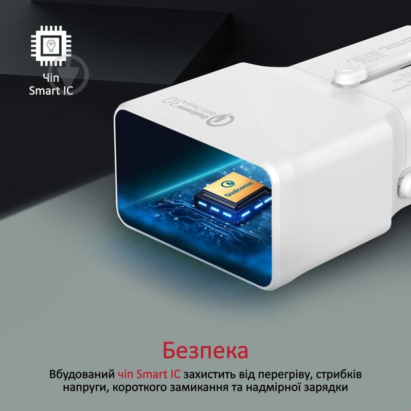 Мережевий зарядний пристрій Promate TriPlug-PD20 USB-C PD+USB-A QC и EU/US/UK/AUS (triplug-pd20.white) - фото 3