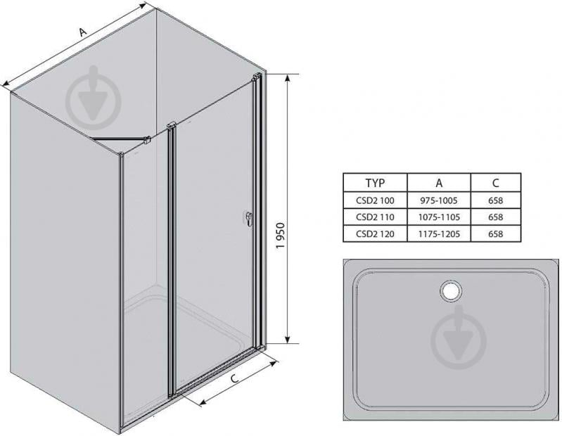 Душевые двери Ravak Chrome CSD2-120 0QVGCU00Z1 - фото 2