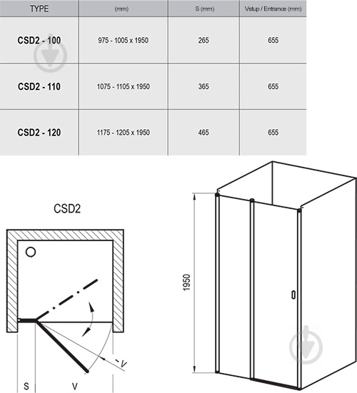 Душові двері CSD2-120 bright alu+Transparent_ - фото 2