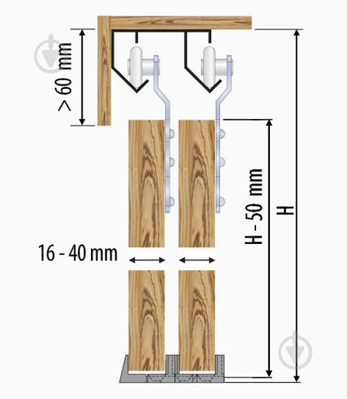 Комплект роликів Valcomp HORUS для 1 розсувної двері шафи-купе 45 кг - фото 3