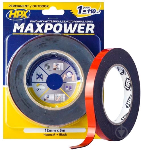 Монтажна двостороння стрічка HPX Maxpower Outdoor 12 мм x 5 м OT1205 (OT1205 ) - фото 1