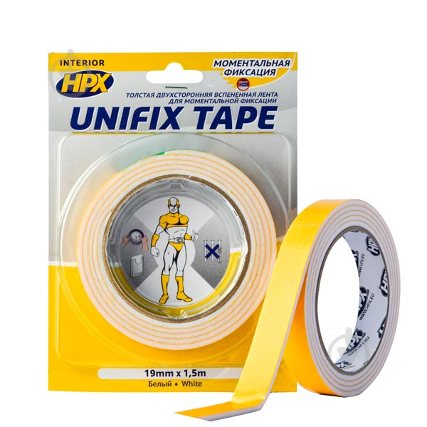 Двостороння клейка стрічка HPX Unifix 19 мм x 1,5 м UF1915 - фото 1