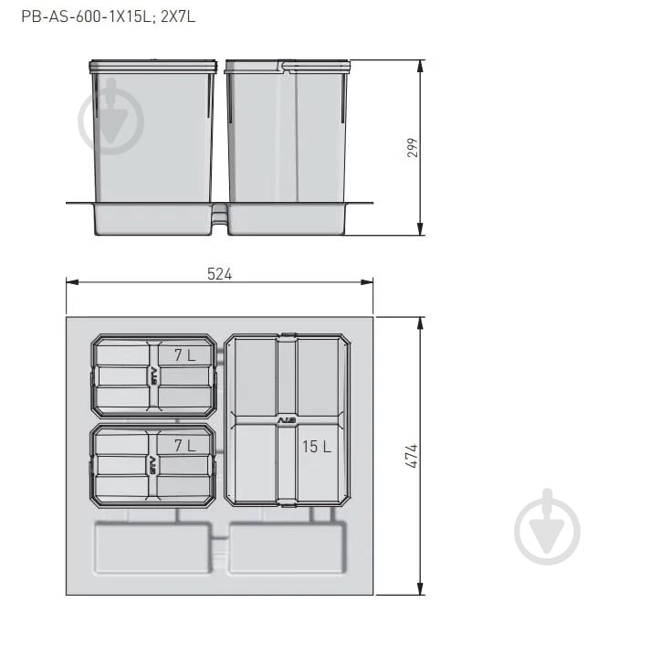 Відро для сміття GTV з пластиковим піддоном 29 л антрацит PB-AS-600-1*15L-2*7L - фото 2