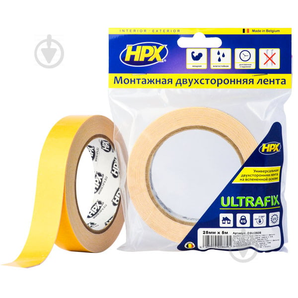 Двостороння клейка стрічка HPX Ultrafix 25 мм x 5 м для моментальної фіксації DSU2505 - фото 1