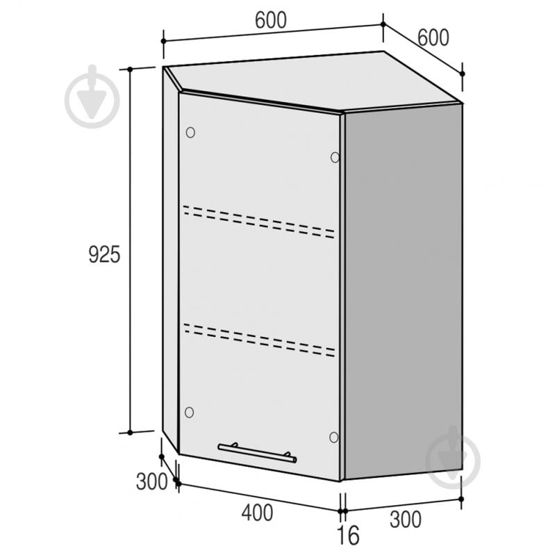 Шкаф верхний угловой Руна МВУ 600х925х600 мм арктика глянец/белый ROKO - фото 2