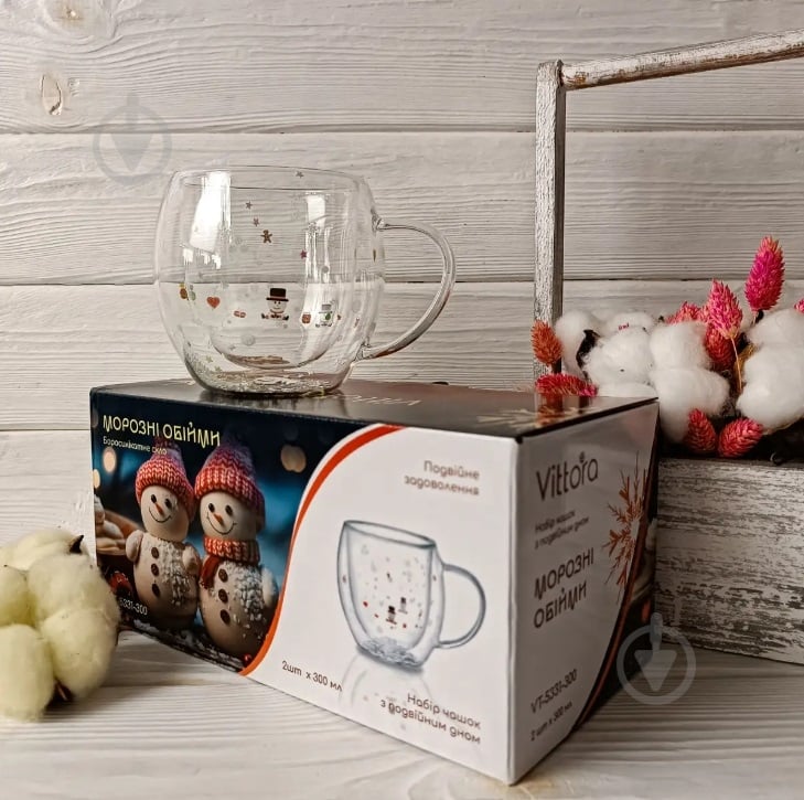 Набір чашок Vittora Морозні обійми з подвійним дном 300 мл 2 шт. VT-5331-300 - фото 2 Набір чашок Vittora Морозні обійми з подвійним дном 300 мл 2 шт. VT-5331-300 - фото 2
