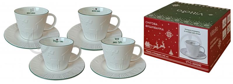 Чашка з блюдцем Vittora Снігова вишиванка 240 мл - фото 1 Чашка з блюдцем Vittora Снігова вишиванка 240 мл - фото 1