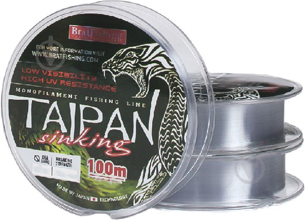 Леска BratFishing Taipan Sinking 100м 0,18мм 4,95кг тонущая НС0003907 - фото 1