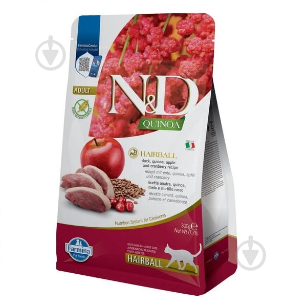 Корм сухий для котів Farmina N&D Quinoa Hairball ADULT з качкою, кіноа, яблуко та журавлина 300 г - фото 1