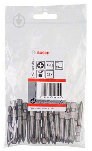 Набор бит Bosch Extra Hard PH1 49 мм 25 шт. 2607002502 - фото 1