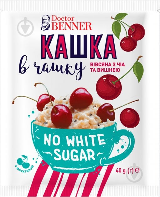 Каша ТМ Doctor BENNER вівсяна Кашка в Чашку з чіа та вишнею 40 г - фото 1