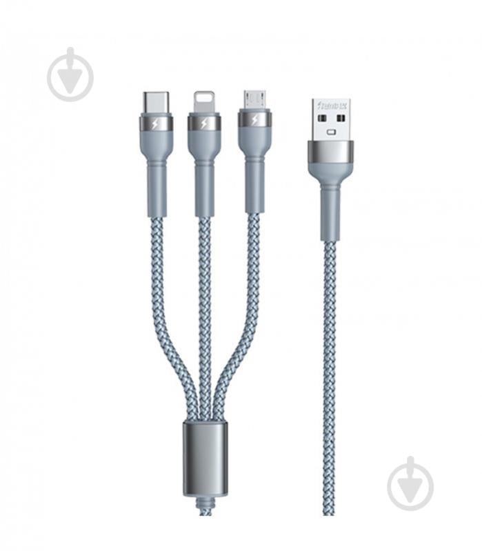 Кабель Remax Jany Series 3в1 USB to Type-C/Lightning/Micro-USB 1,2 м серый (RC-124th) - фото 1