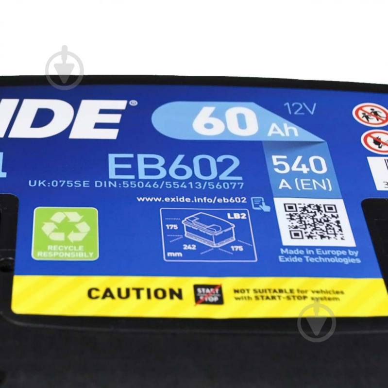 Аккумулятор автомобильный EXIDE 60Ah 540A 12V «+» справа (EB602) - фото 3