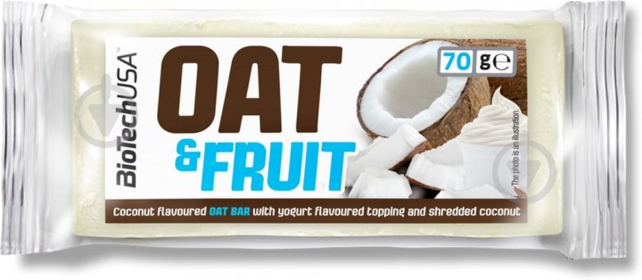 Протеїновий батончик BioTechUSA Oat and fruits bar Кокос в йогурті 70 г - фото 1