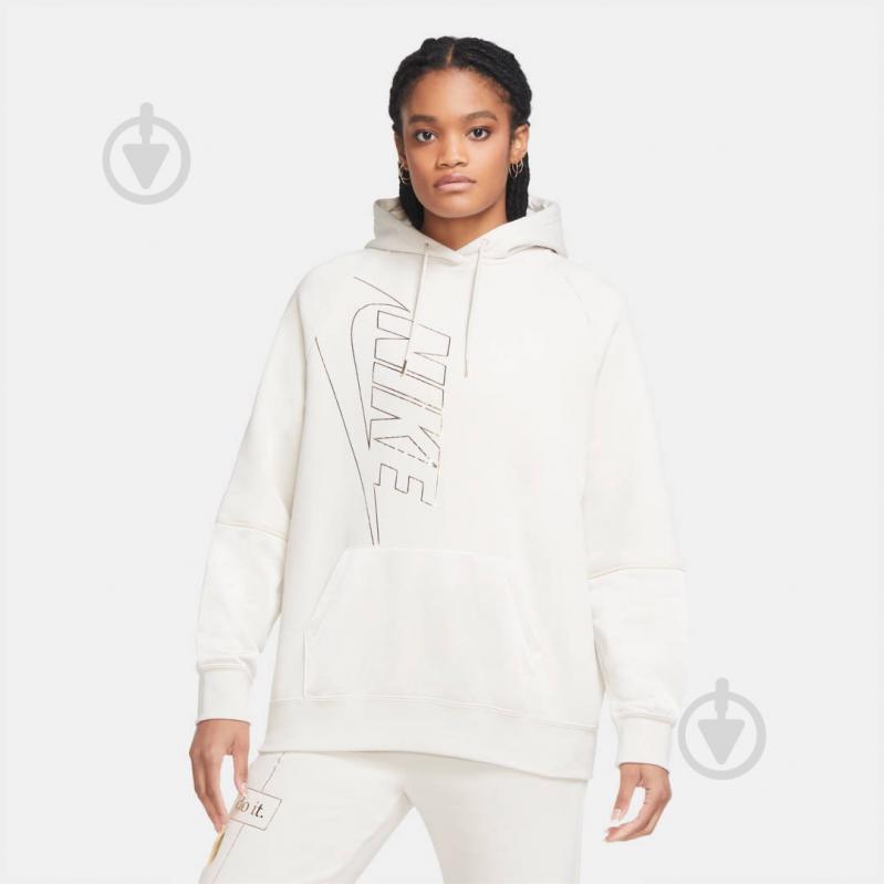 Джемпер Nike W NSW ICN CLSH HOODY FLC OS DC0652-104 р. S бежевый - фото 1