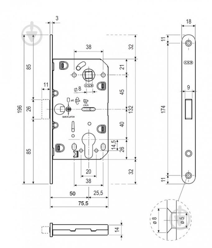 Дверной замок межкомнатный AGB Mediana Polaris B061035091 белый - фото 3