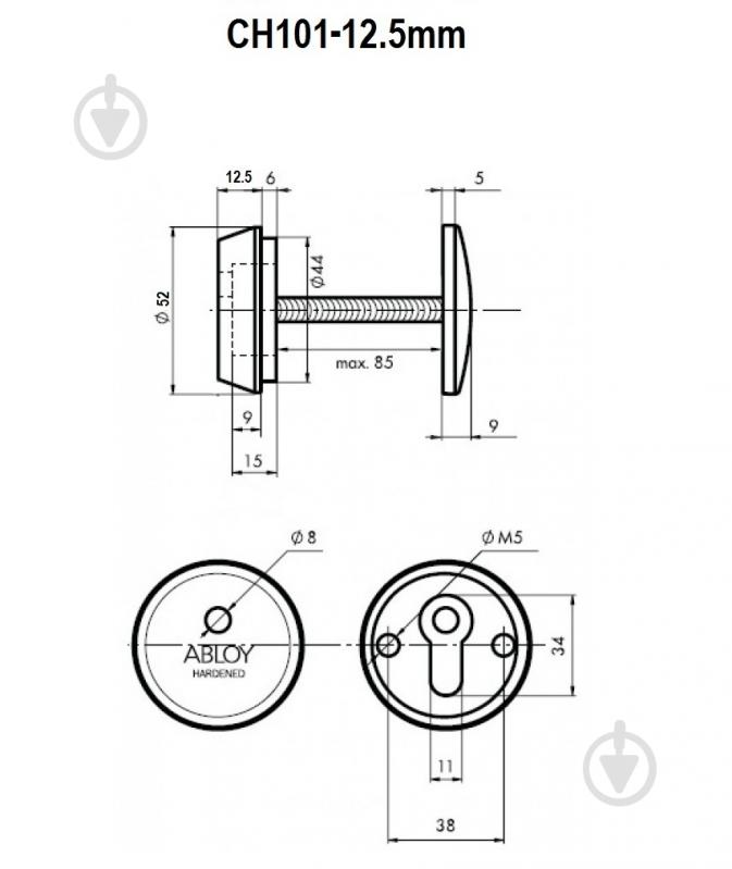 Накладка до замка Mul-T-Lock CH101 DIN ROUND 40-80мм полірована латунь - фото 5