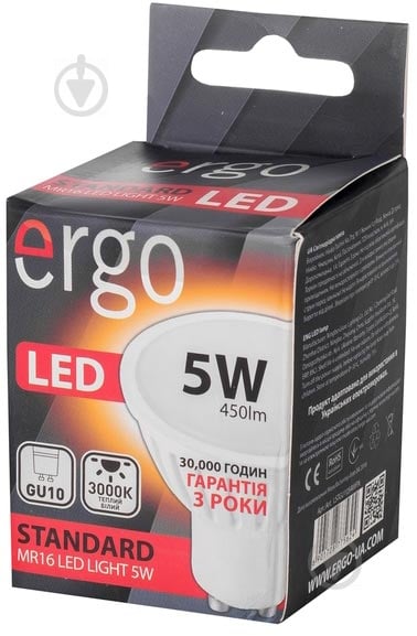 Лампа светодиодная Ergo Standard 5 Вт MR16 матовая GU10 220 В 3000 К - фото 1