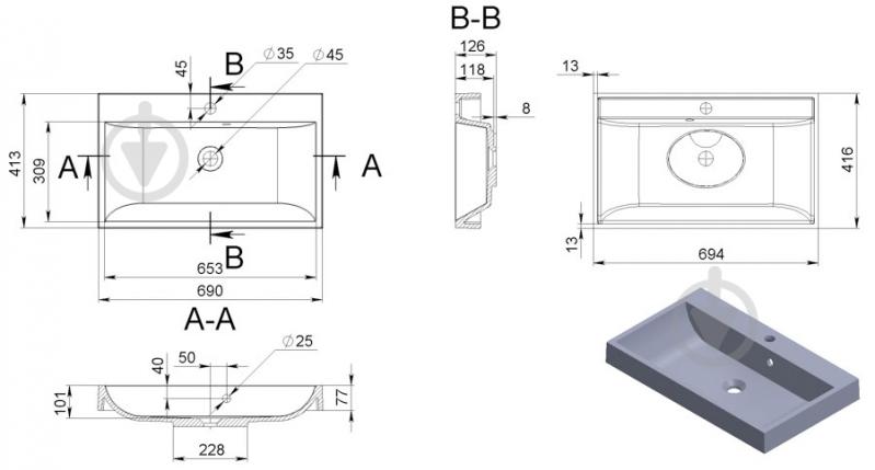 Умывальник Miraggio Varna 700 (Matte) - фото 5