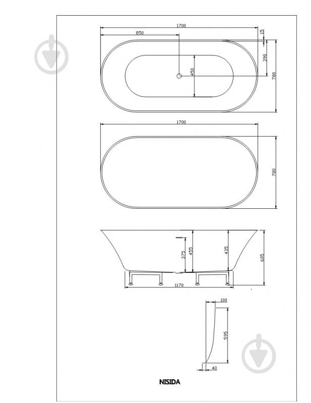Ванна акрилова Diamond NISIDA 170х79 см - фото 6