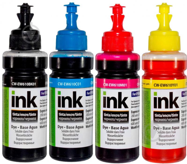 Комплект чернил ColorWay Epson EW610 BK/C/M/Y Dye-based 4 x 100 ml (CW-EW610SET01) black/ cyan/ magenta/ yellow - фото 1 Комплект чернил ColorWay Epson EW610 BK/C/M/Y Dye-based 4 x 100 ml (CW-EW610SET01) black/ cyan/ magenta/ yellow - фото 1