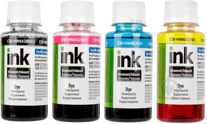 Комплект чорнил ColorWay HP HW652 BK/C/M/Y Dye-based 4 x 100 ml (CW-HW652SET01) black/ cyan/ magenta/ yellow - фото 1 Комплект чорнил ColorWay HP HW652 BK/C/M/Y Dye-based 4 x 100 ml (CW-HW652SET01) black/ cyan/ magenta/ yellow - фото 1