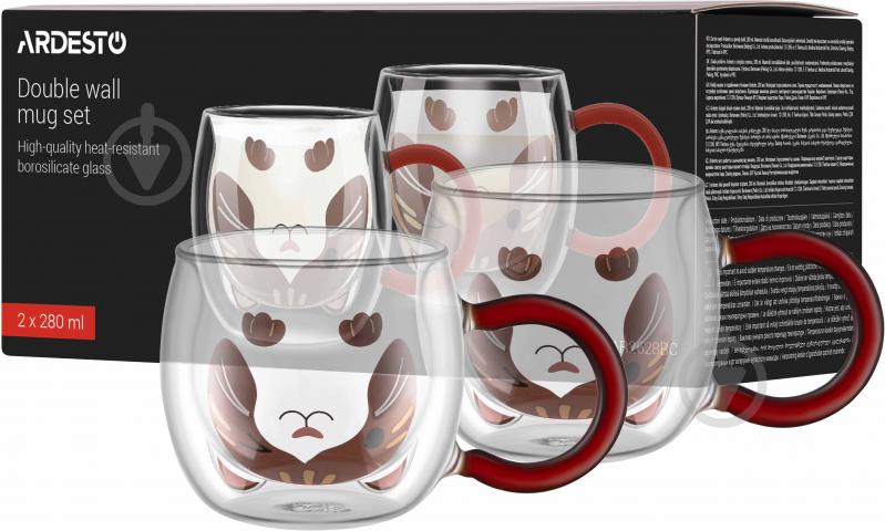 Набір чашок Ardesto Animals 280 мл 2 шт. прозорий AR2628BC - фото 3 Набір чашок Ardesto Animals 280 мл 2 шт. прозорий AR2628BC - фото 3