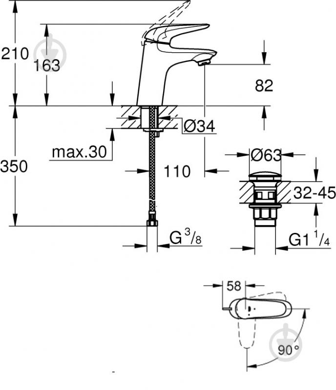 Смеситель для умывальника Grohe Wave 2015 23583001 - фото 2