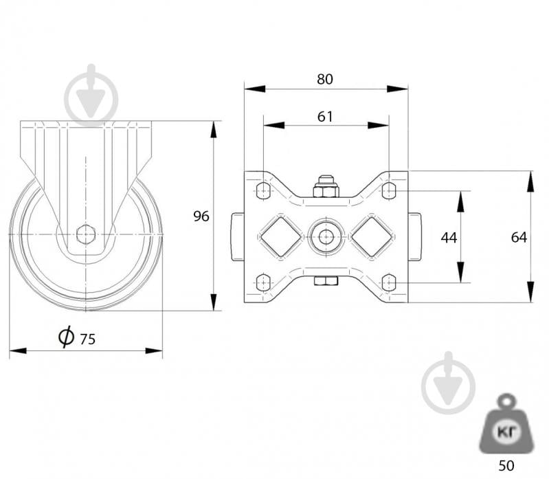 Колесо d75 мм промышленое неповоротное с площадкой 37075 - фото 8 Колесо d75 мм промышленое неповоротное с площадкой 37075 - фото 8