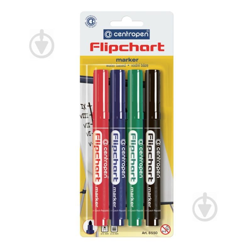 Набор маркеров Centropen Flipchart 8550/04 4 шт. 02004 разноцветный - фото 1
