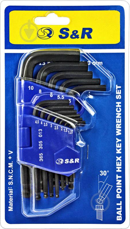 Набор ключей шестигранных S&R 13 шт. (1.27-10 мм.) Cr-V с шарниром 365305013 - фото 8