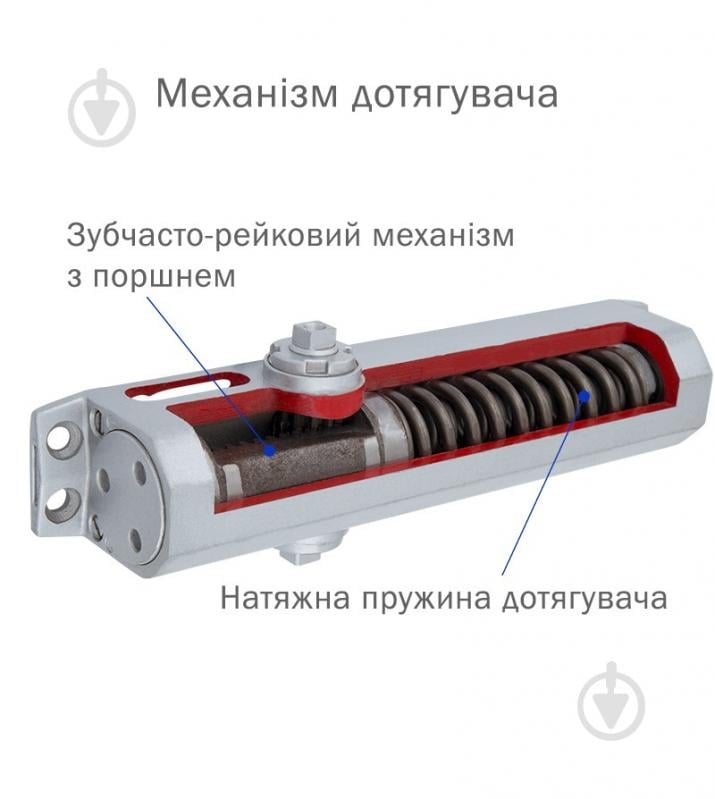 Доводчик дверний RYOBI D-2055V BC UNIV з вітровим гальмом сірий антрацит 100 кг - фото 8