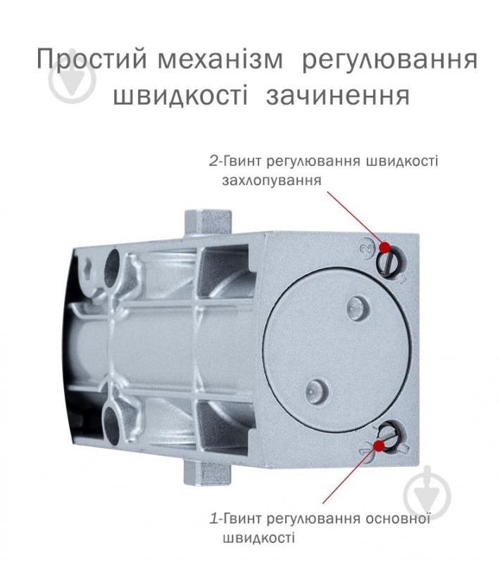 Доводчик дверний RYOBI D-1200T SLD_HO з фіксацією сірий 40 кг - фото 3