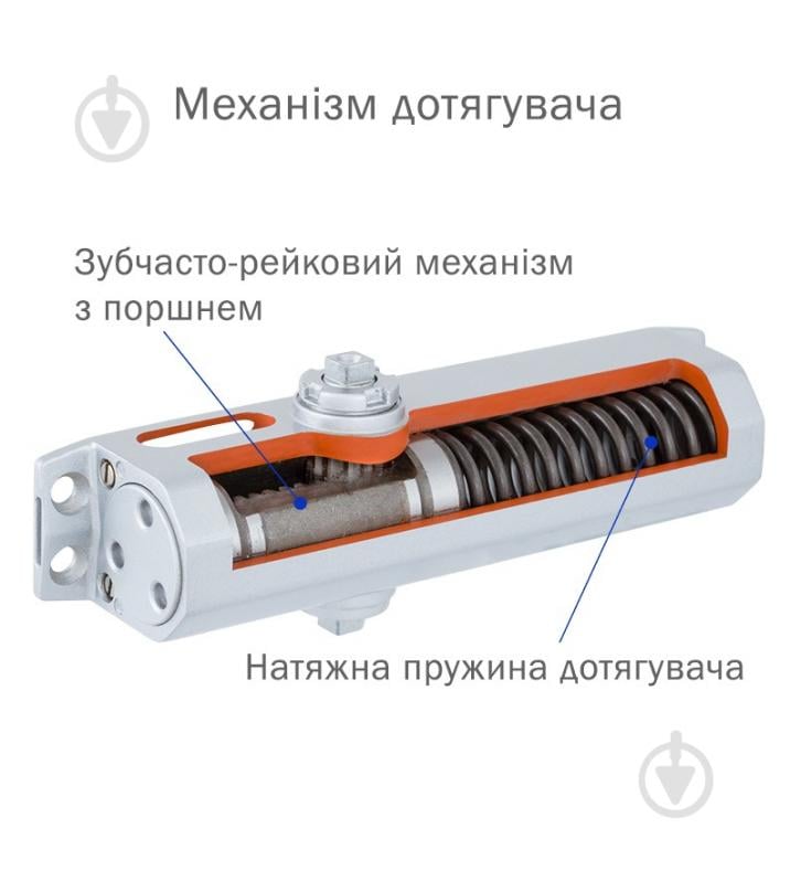 Доводчик дверной RYOBI D-1200T SLD_HO с фиксацией белый 40 кг - фото 7