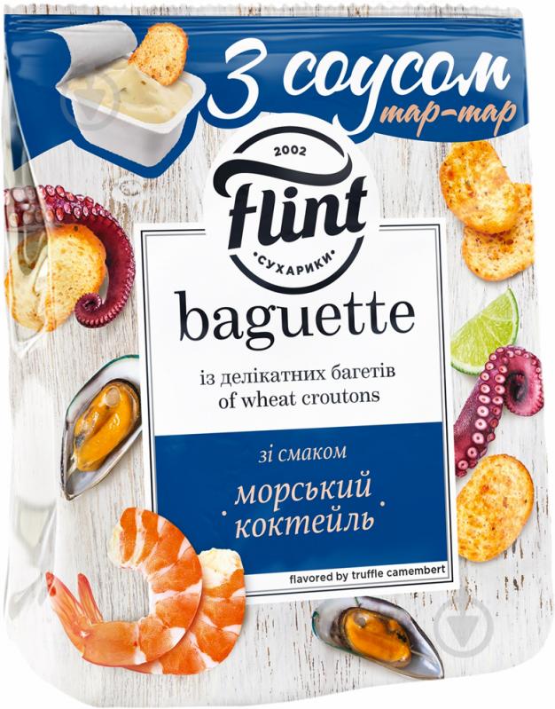 Сухарики Flint со вкусом Морской коктейль 55 г с соусом Тартар 15 г - фото 1