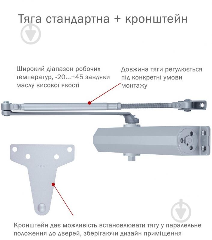 Доводчик дверной RYOBI D-3550 BC/DA UNIV с ветровым тормозом и тормозом закрывания серый 100 кг - фото 2