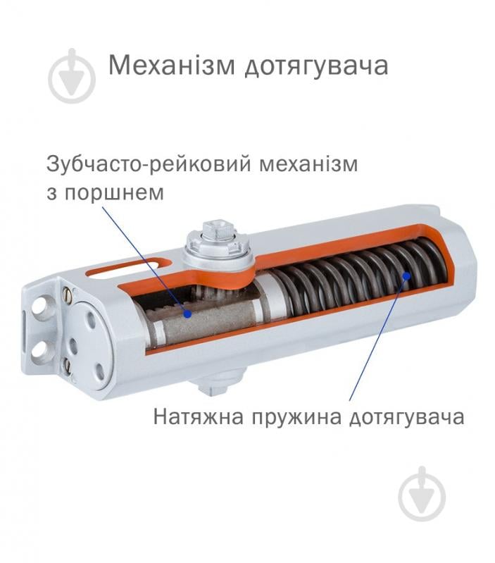 Доводчик дверний RYOBI DS-3550P BC/DA PRL_HO з фіксацією, вітровим гальмом, гальмом закривання темно-коричневий 100 кг - фото 6