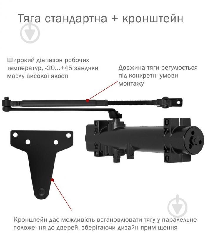 Доводчик дверной RYOBI D-4550 BC/DA UNIV с ветровым тормозом и тормозом закрывания черный 200 кг - фото 2