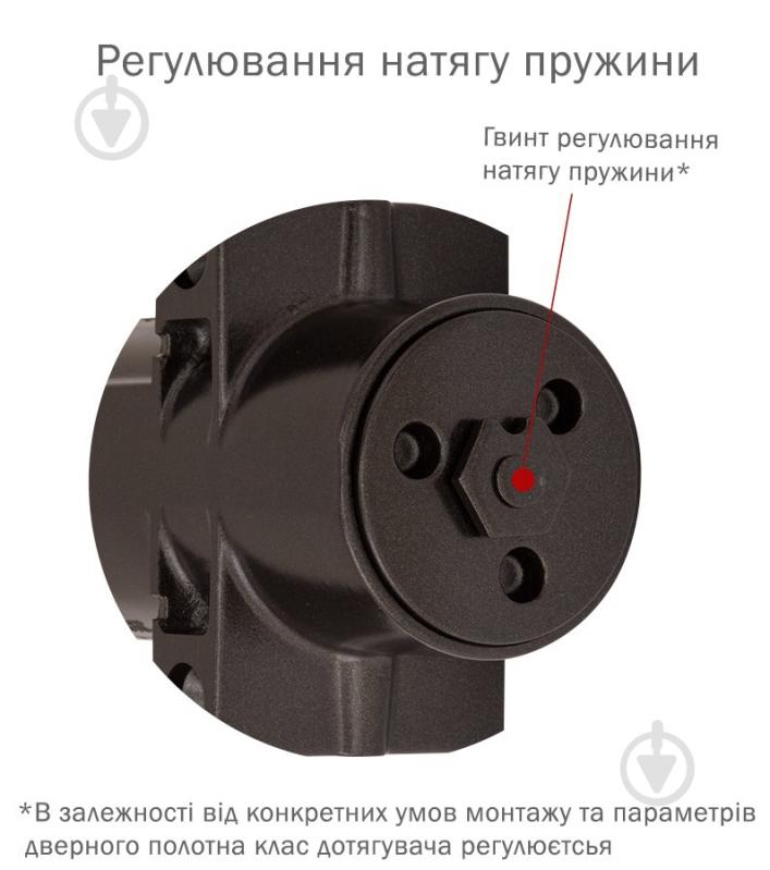 Доводчик дверний RYOBI DS-4550P BC/DA PRL_HO з фіксацією, вітровим гальмом, гальмом закривання темно-коричневий 120 кг - фото 4