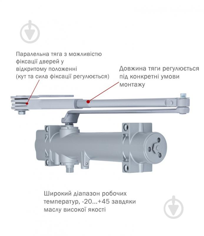 Доводчик дверной RYOBI DS-4550P BC/DA PRL_HO с фиксацией, ветровым тормозом, тормозом закрывания серый 120 кг - фото 2