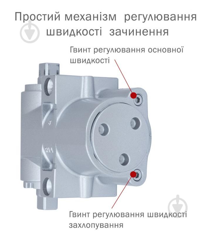 Доводчик дверний RYOBI DS-4550 BC/DA STD_HO з фіксацією, вітровим гальмом, гальмом закривання сірий 200 кг - фото 3